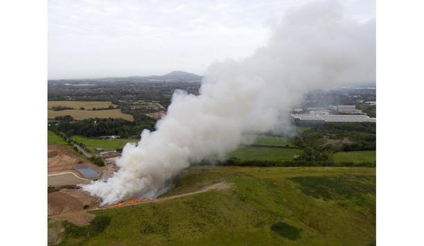 Shropshire Fire And Rescue Service Firefighters Tackle Huge Blaze At Granville Recycling Plant, In Telford, UK