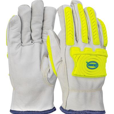 Protective Industrial Products 09-LC571MP Economy Top Grain Goatskin Leather Drivers Glove with HPPE Blend Lining and Hi-Vis Impact Protection