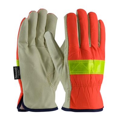 Protective Industrial Products 125-468 Top Grain Pigskin Leather Palm Glove with Hi-Vis Nylon Back and 3M™ Thinsulate™ Lining - Keystone Thumb