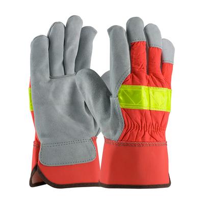 Protective Industrial Products 125-7563 Select Shoulder Split Cowhide Leather Palm Glove with Hi-Vis Nylon Back - Rubberized Safety Cuff