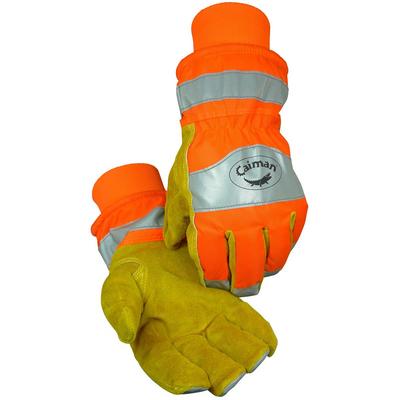 Protective Industrial Products 1353 Premium Split Cowhide Leather Palm Glove with Hi-Vis Water Resistant Fabric Back - Heatrac® Insulation