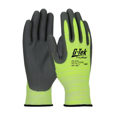 Protective Industrial Products 16-323 Hi-Vis Seamless Knit PolyKor® Blended Glove with Nitrile Coated Foam Grip on Palm & Fingers