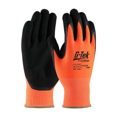 Protective Industrial Products 16-340OR Hi-Vis Seamless Knit PolyKor® Blended Glove with Double-Dipped Nitrile Coated MicroSurface Grip on Palm & Fingers