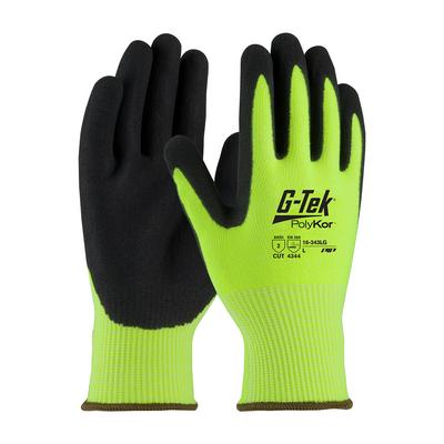 Protective Industrial Products 16-343LG Hi-Vis Seamless Knit PolyKor® Blended Glove with Double-Dipped Nitrile Coated MicroSurface Grip on Palm & Fingers