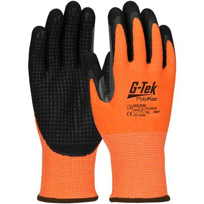 Protective Industrial Products 16-345OR Hi-Vis Seamless Knit PolyKor® Blended Glove with Double-Dipped Nitrile Coated MicroSurface Grip on Palm & Fingers, Micro Dot Palm and Extended Thumb Crotch