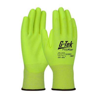 Protective Industrial Products 16-520HY Hi-Vis Seamless Knit PolyKor® Blended Glove with Polyurethane Coated Flat Grip on Palm & Fingers