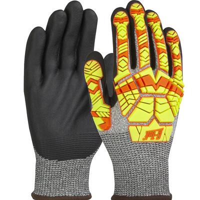 Protective Industrial Products 16-MP230HV Seamless Knit PolyKor® Blended Glove with Hi-Vis Impact Protection and Nitrile Foam Grip on Palm & Fingers