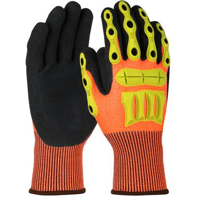 Protective Industrial Products 1CF7006FTPR Seamless Knit HPPE Blended Glove with Sandy Nitrile Coated Palm & Fingertips, TPR impact protection on fingers, thumb and back of hand