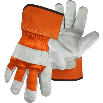 Protective Industrial Products 1JL2395 Premium Grade Split Cowhide Leather Double Palm Glove with Fabric Back - Rubberized Safety Cuff