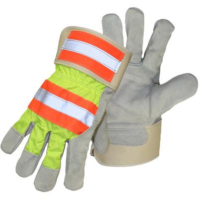 Protective Industrial Products 1JL5460 Hi-Vis Split Cowhide Leather Palm Glove with Jersey Liner - Safety Cuff