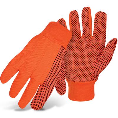 Protective Industrial Products 1JP5010F Fluorescent Corded Canvas Glove with PVC Dotted Grip on Palm, Thumb and Index Finger - 10 oz. Single Palm