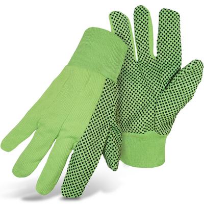 Protective Industrial Products 1JP5010N Fluorescent Corded Canvas Glove with PVC Dotted Grip on Palm, Thumb and Index Finger - 10 oz. Single Palm