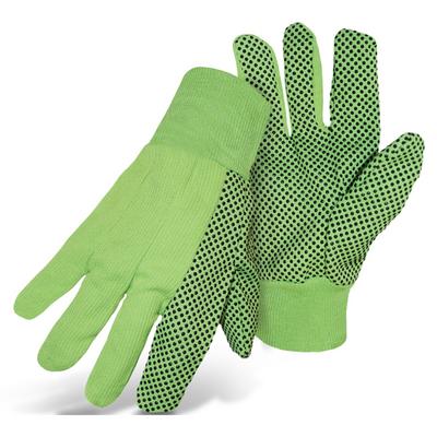 Protective Industrial Products 1JP5110N Fluorescent Corded Canvas Glove with PVC Dotted Grip on Palm, Thumb and Index Finger - 10 oz. Double Palm