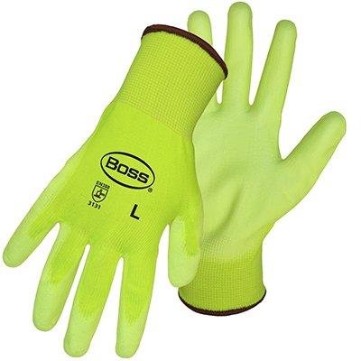 Protective Industrial Products 1PU3000N Seamless Knit Nylon Glove Hi-Vis with Polyurethane Grip - Medium Weight