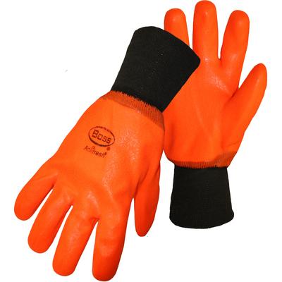 Protective Industrial Products 1SP3500 Fully Coated, Single Dip Fluorescent Orange PVC with Foam Insulated Liner and Rough Grip