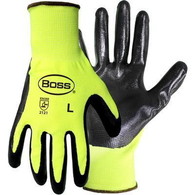 Protective Industrial Products 1UH7802 Seamless Knit Polyester Glove Hi-Vis, Smooth Nitrile Grip - Medium Weight