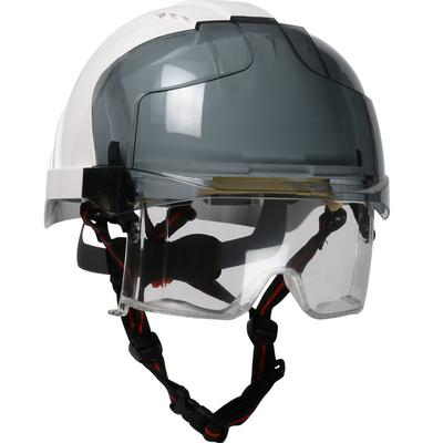 Protective Industrial Products 280-EVLN-CH Type I, Non-Vented Industrial Safety Helmet with fully adjustable four point chinstrap, Lightweight ABS Shell, Integrated ANSI Z87.1 Eye Protection, 6-Point Polyester Suspension and Wheel Ratchet Adjustment