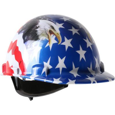 Protective Industrial Products 280-HP341R-USA Cap Style Smooth Dome Hard Hat with HDPE Shell, 4-Point Textile Suspension, Graphic Wrap and Wheel-Ratchet Adjustment