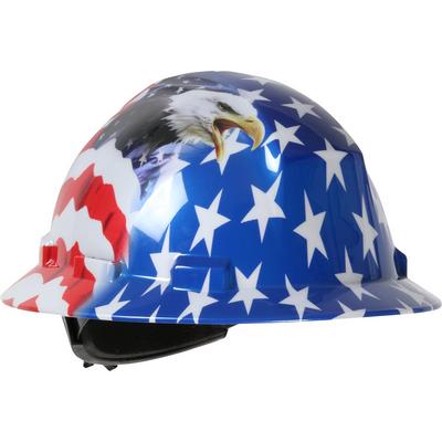 Protective Industrial Products 280-HP641R-USA Full Brim Hard Hat with HDPE Shell, 4-Point Textile Suspension Graphic Wrap and Wheel Ratchet Adjustment