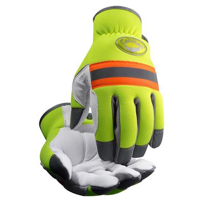 Protective Industrial Products 2908 Multi-Activity Glove with Sheep Grain Leather Palm and Hi-Vis Spandex Back with Foam Padding