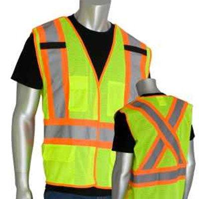 Protective Industrial Products 302-0211 ANSI Type R Class 2 and CAN/CSA Z96 Two-Tone X-Back Breakaway Mesh Vest