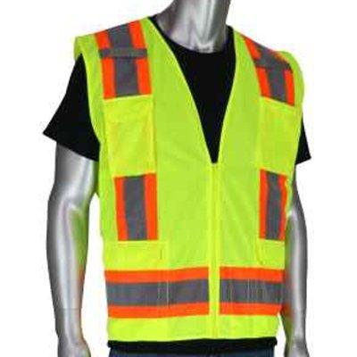Protective Industrial Products 302-0500 ANSI Type R Class 2 Two-Tone Eleven Pocket Surveyors Vest with Solid Front and Mesh Back