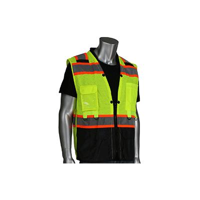 Protective Industrial Products 302-0670T ANSI Type R Class 2 Two-Tone Twelve Pocket Tethering Vest with Ripstop Black Bottom Front and 