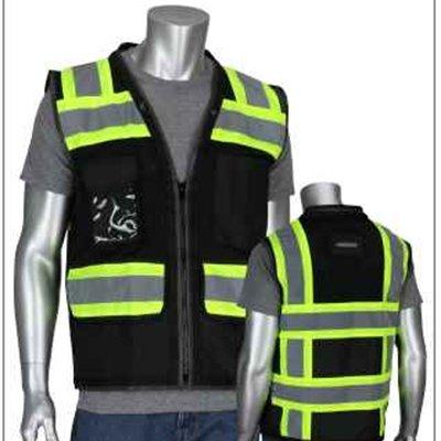 Protective Industrial Products 302-0800D-BK ANSI Type O Class 1 Black Two-Tone Eleven Pocket Tech-Ready Mesh Surveyors Vest