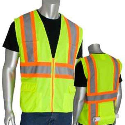 Protective Industrial Products 302-MAP ANSI Type R Class 2 Two-Tone Eleven Pocket Premium Solid Surveyors Vest