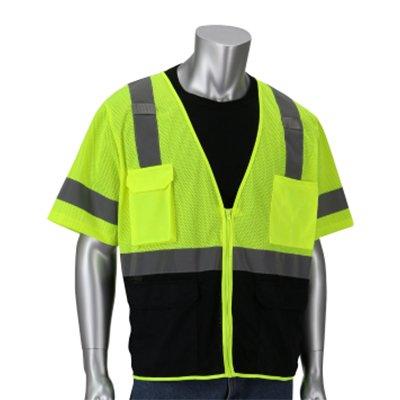 Protective Industrial Products 303-0710B ANSI Type R Class 3 Five Pocket Value Mesh Vest with Black Bottom Front