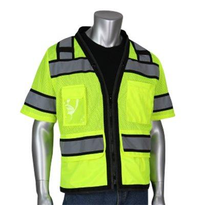 Protective Industrial Products 303-0800D ANSI Type R Class 3 Black Two-Tone Eleven Pocket Tech-Ready Mesh Surveyors Vest with "D" Ring Access