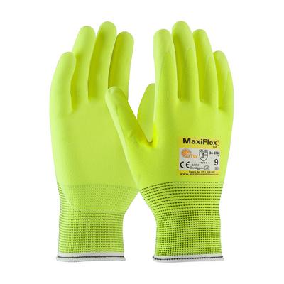 Protective Industrial Products 34-8743FY Hi-Vis Seamless Knit Engineered Yarn Glove with Premium Nitrile Coated MicroFoam Grip on Palm & Fingers
