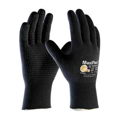 Protective Industrial Products 34-8745 Seamless Knit Nylon / Elastane Glove with Nitrile Coated MicroFoam Grip on Full Hand - Micro Dot Palm