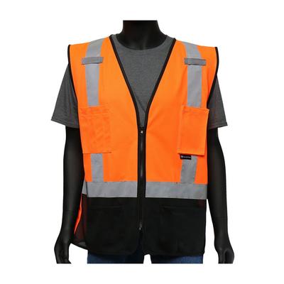 Protective Industrial Products 47212 ANSI Type R Class 2 Five Pocket Solid Vest with Black Bottom Front