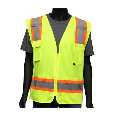 Protective Industrial Products 47215 ANSI Type R Class 2 Two-Tone Mesh Vest with Solid Front, Mesh Back and "D" Ring Access