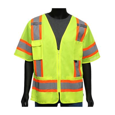 Protective Industrial Products 47306 ANSI Type R Class 3 Two-Tone Surveyor Six Pocket Solid Front/Mesh Back Vest