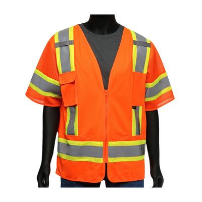 Protective Industrial Products 47307 ANSI Type R Class 3 Two-Tone Surveyor Six Pocket Solid Front/Mesh Back Vest