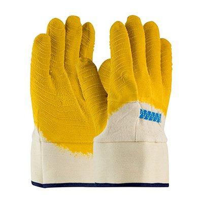 Protective Industrial Products 55-3243 Latex Coated Glove with Canvas Liner and Crinkle Finish on Palm, Fingers & Knuckles - Rubberized Safety Cuff
