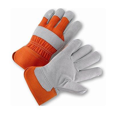 Protective Industrial Products 558OR Select Grade Shoulder Split Cowhide Leather Palm Glove with Orange Canvas Back - Rubberized Safety Cuff