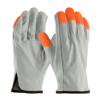 Protective Industrial Products 68-163HV Regular Grade Top Grain Cowhide Leather Drivers Glove with Hi-Vis Fingertips - Keystone Thumb