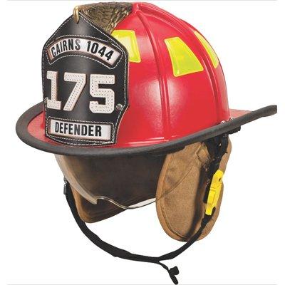 MSA 1044FDR Cairns 1044 , 4" Tuffshield, Red, Deluxe Leather W/ Crown Pad, PBI/Kevlar Earlap, Nomex Chinstrap W/ Quick Release & Postman Slide, Lime/Yellow Reflexite, 6" Carved Brass Eagle