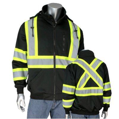 Protective Industrial Products 323-1475X-BK ANSI Type O Class 1 and CAN/CSA Z96 Two-Tone X-Back Full Zip Grid Fleece Sweatshirt
