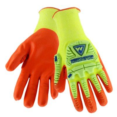 Protective Industrial Products HVY710HSNFB Hi-Vis Seamless Knit HPPE Blended Glove with Impact Protection and Nitrile Coated Foam Grip on Palm & Fingers