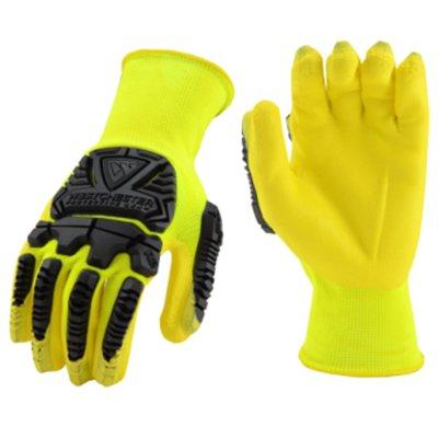 Protective Industrial Products HVY713NFB Hi-Vis Seamless Knit Polyester Glove with Impact Protection and Nitrile Coated Foam Grip on Palm & Fingers