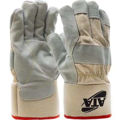 Protective Industrial Products MJVATA Split Cowhide Leather Palm Glove with Canvas Back and ATA® Technology Lining - Safety Cuff