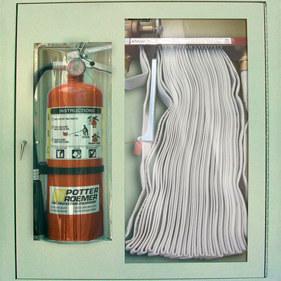 Potter Roemer 1656 bubble type fire hose and extinguisher cabinet