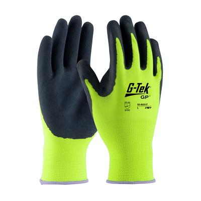 Protective Industrial Products 55-AG317 Hi-Vis Seamless Knit Polyester Glove with Latex Coated MicroSurface Grip on Palm & Fingers