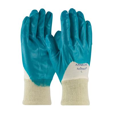 Protective Industrial Products 56-3180 Nitrile Dipped Glove with Interlock Liner and Smooth Finish on Palm, Fingers & Knuckles - Knitwrist