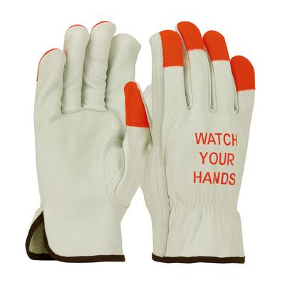 Protective Industrial Products 68-165HV Superior Grade Top Grain Cowhide Leather Drivers Glove with Hi-Vis Fingertips and 