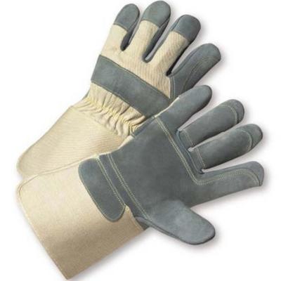 Protective Industrial Products 800DP-AA Split Cowhide Leather Double Palm Glove with Canvas Back - Rubberized Gauntlet Cuff